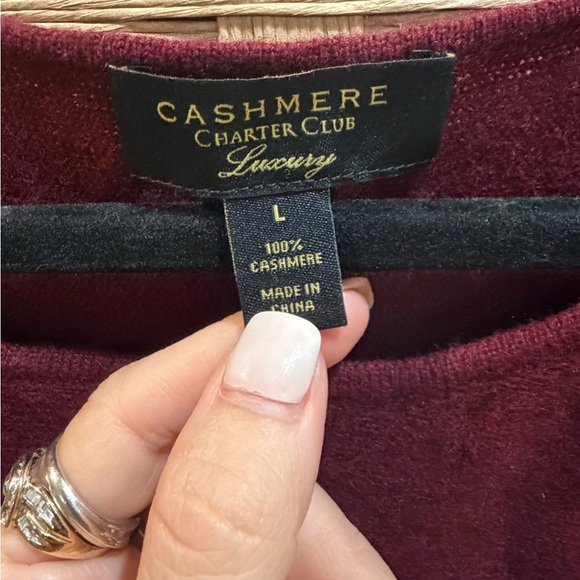 Charter Club 100% Cashmere Burgundy Ruby Red Wine Crew Neck Sweater Women L - Picture 4 of 5